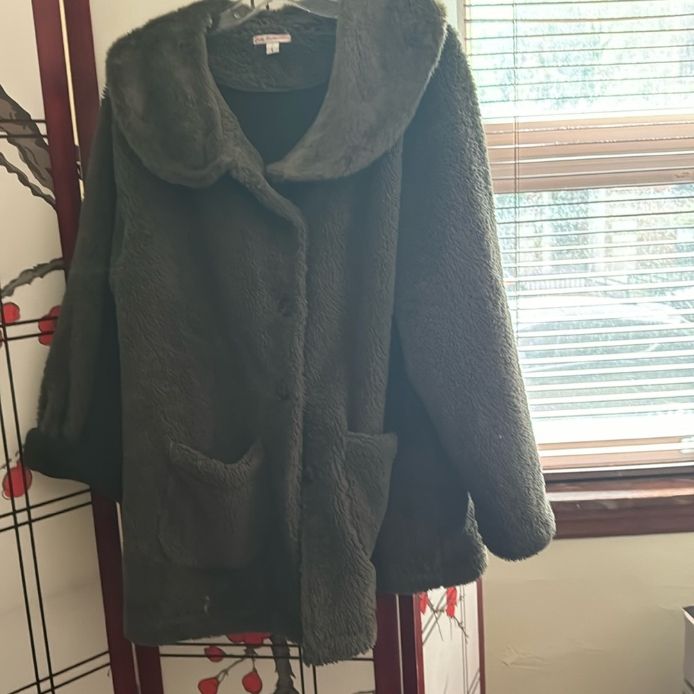 Olive fleece jac faux fur collar jacket